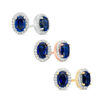 Thumbnail Image 1 of Oval Lab-Created Blue Sapphire and 0.14 CT. T.W. Diamond Frame Stud Earrings in 10K White, Yellow or Rose Gold