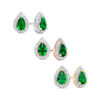 Thumbnail Image 0 of Pear-Shaped Lab-Created Emerald and 0.148 CT. T.W. Diamond Frame Stud Earrings in 10K White, Yellow or Rose Gold