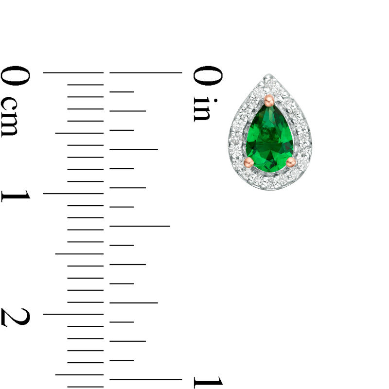 Pear-Shaped Lab-Created Emerald and 0.148 CT. T.W. Diamond Frame Stud Earrings in 10K White, Yellow or Rose Gold