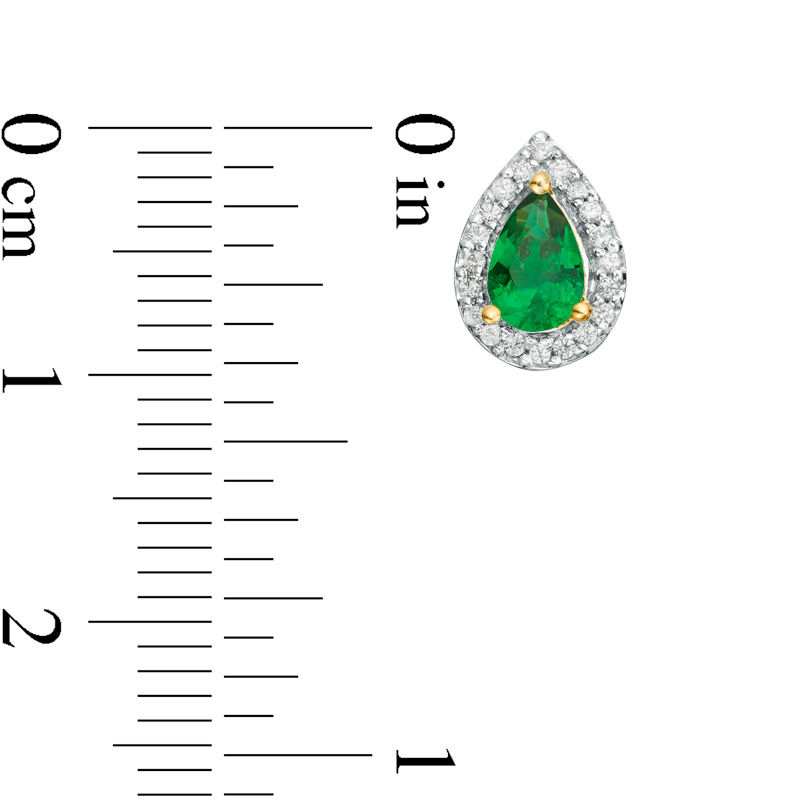 Pear-Shaped Lab-Created Emerald and 0.148 CT. T.W. Diamond Frame Stud Earrings in 10K White, Yellow or Rose Gold