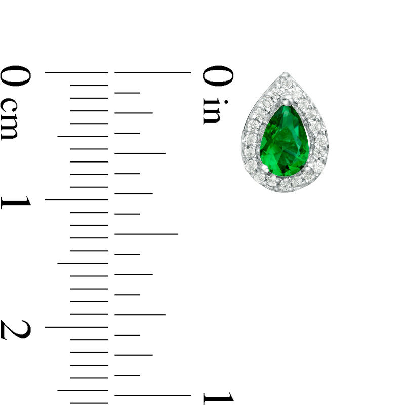 Main Image 2 of Pear-Shaped Lab-Created Emerald and 0.148 CT. T.W. Diamond Frame Stud Earrings in 10K White Gold