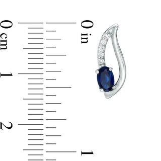 Oval Lab-Created Blue Sapphire and 0.085 CT. T.W. Diamond Split Swirl Drop Earrings in Sterling Silver