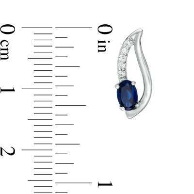 Oval Lab-Created Blue Sapphire and 0.085 CT. T.W. Diamond Split Swirl Drop Earrings in Sterling Silver