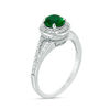 Thumbnail Image 1 of 6.0mm Lab-Created Emerald and 0.29 CT. T.W. Diamond Frame Split Shank Ring in 10K White Gold