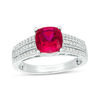 7.0mm Cushion-Cut Lab-Created Ruby and 0.23 CT. T.W. Diamond Triple Row Ring in 10K White, Yellow or Rose Gold