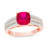 Thumbnail Image 2 of 7.0mm Cushion-Cut Lab-Created Ruby and 0.23 CT. T.W. Diamond Triple Row Ring in 10K White, Yellow or Rose Gold