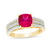 7.0mm Cushion-Cut Lab-Created Ruby and 0.23 CT. T.W. Diamond Triple Row Ring in 10K White, Yellow or Rose Gold