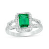 Thumbnail Image 1 of Emerald-Cut Lab-Created Emerald and 0.23 CT. T.W. Diamond Frame Open Shank Ring in 10K White Gold