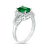 Thumbnail Image 2 of Emerald-Cut Lab-Created Emerald and 0.23 CT. T.W. Diamond Frame Open Shank Ring in 10K White Gold