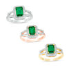 Thumbnail Image 1 of Emerald-Cut Lab-Created Emerald and 0.23 CT. T.W. Diamond Frame Open Shank Ring in 10K White, Yellow or Rose Gold