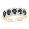Thumbnail Image 3 of Oval Lab-Created Blue Sapphire and 0.29 CT. T.W. Diamond Frame Five Stone Ring in 10K White, Yellow or Rose Gold