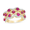 Thumbnail Image 0 of 3.0mm Lab-Created Ruby and 0.23 CT. T.W. Diamond Multi-Row Wave Ring in 10K Gold