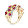 Thumbnail Image 1 of 3.0mm Lab-Created Ruby and 0.23 CT. T.W. Diamond Multi-Row Wave Ring in 10K Gold