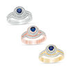 Thumbnail Image 0 of 4.0mm Lab-Created Blue Sapphire and 0.23 CT. T.W. Diamond Frame Bridal Set in 10K White, Yellow or Rose Gold