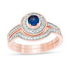 Thumbnail Image 2 of 4.0mm Lab-Created Blue Sapphire and 0.23 CT. T.W. Diamond Frame Bridal Set in 10K White, Yellow or Rose Gold