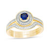 Thumbnail Image 3 of 4.0mm Lab-Created Blue Sapphire and 0.23 CT. T.W. Diamond Frame Bridal Set in 10K White, Yellow or Rose Gold