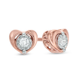 0.10 CT. T.W. Diamond Solitaire Heart Stud Earrings in 10K Rose Gold