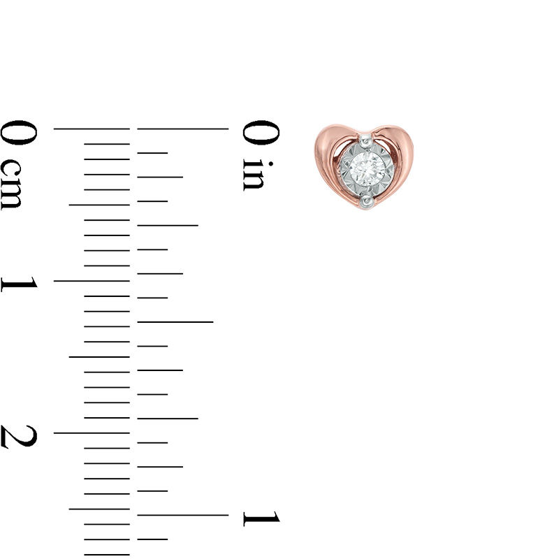 Main Image 2 of 0.10 CT. T.W. Diamond Solitaire Heart Stud Earrings in 10K Rose Gold