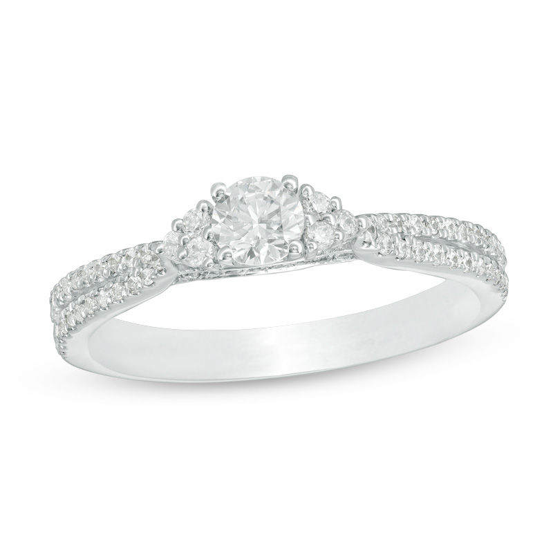 Main Image 1 of 0.50 CT. T.W. Diamond Tri-Sides Engagement Ring in 14K White Gold