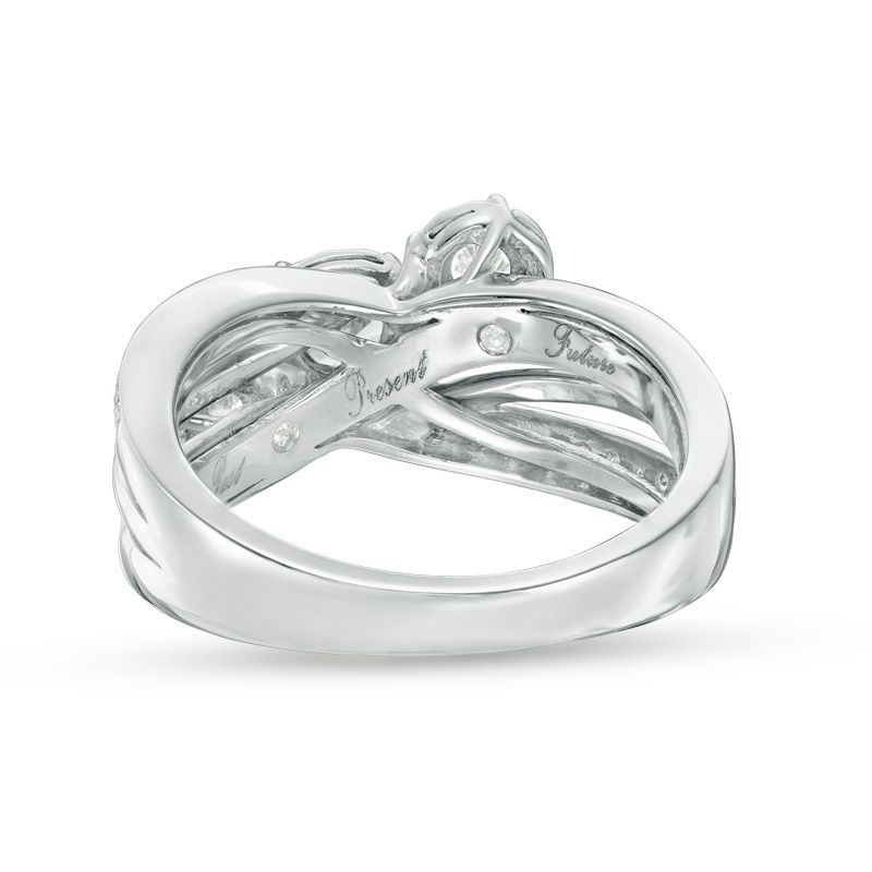 Main Image 3 of 1.00 CT. T.W. Diamond Past Present Future® Slant Bypass Engagement Ring in 10K White Gold