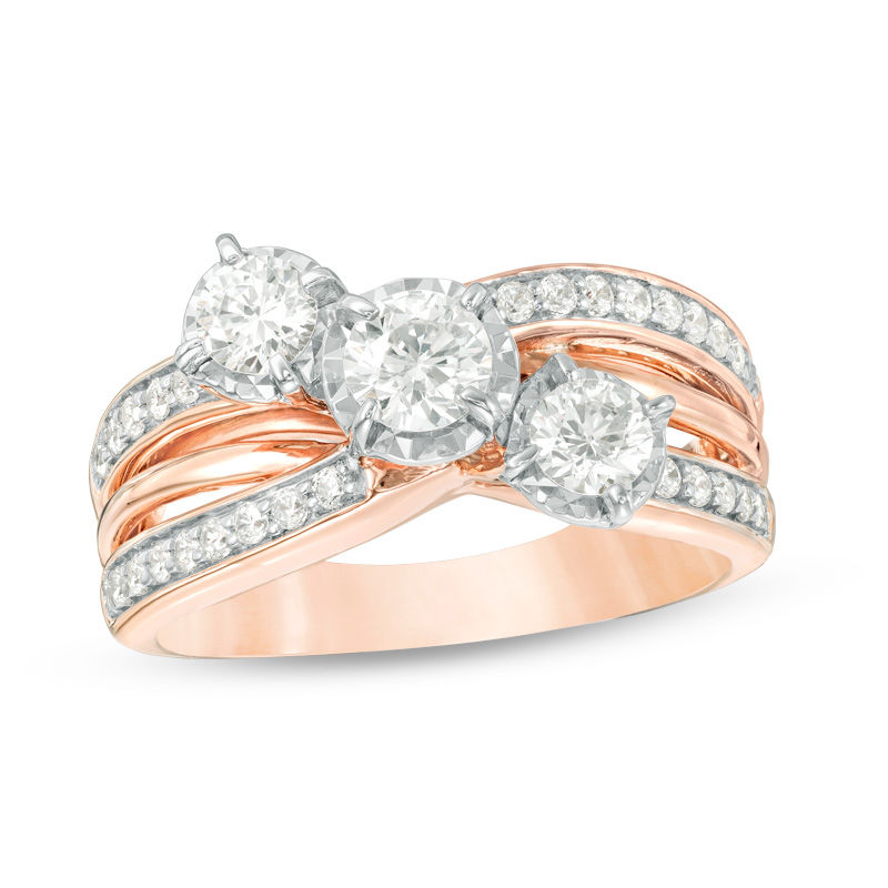 1.00 CT. T.W. Diamond Past Present Future® Slant Bypass Engagement Ring in 10K Rose Gold