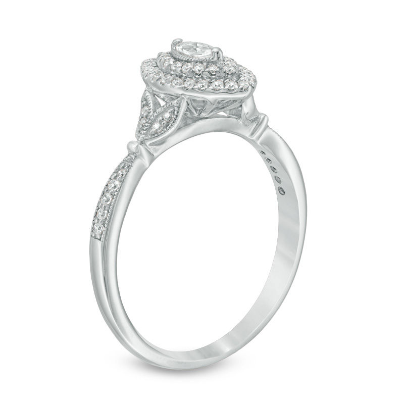 0.30 CT. T.W. Marquise Diamond Double Frame Petal-Sides Vintage-Style Engagement Ring in 10K White Gold