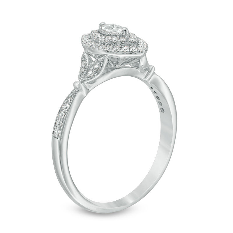 0.30 CT. T.W. Marquise Diamond Double Frame Petal-Sides Vintage-Style Engagement Ring 10K White Gold