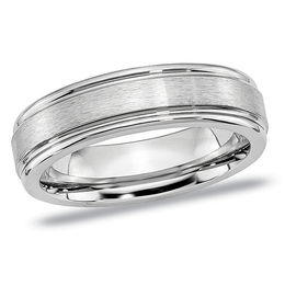 Men's 6.0mm Satin Centre Grooved Edge Wedding Band in Cobalt
