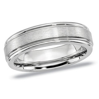 Men's 6.0mm Satin Centre Grooved Edge Wedding Band in Cobalt