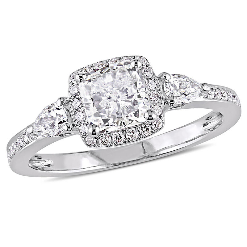 1.36 CT. T.W. Cushion-Cut Diamond Frame Engagement Ring in 14K White Gold|Peoples Jewellers