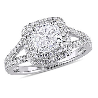 1 98 Ct T W Cushion Cut Diamond Double Frame Engagement Ring In