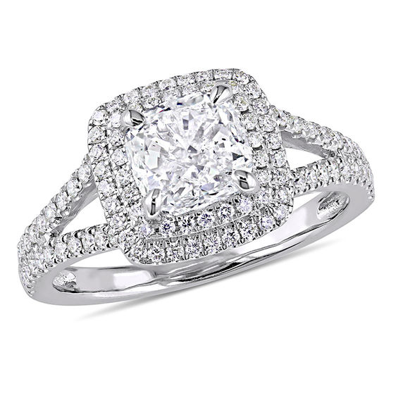 1 98 Ct T W Cushion Cut Diamond Double Frame Engagement Ring In