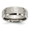 Thumbnail Image 1 of Men's 8.0mm Comfort-Fit Hammered Centre Bevelled Edge Wedding Band in Titanium