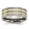 Thumbnail Image 0 of Men's 8.0mm Yellow IP Double Stripe Groove Brushed Wedding Band in Titanium