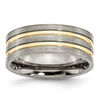 Thumbnail Image 1 of Men's 8.0mm Yellow IP Double Stripe Groove Brushed Wedding Band in Titanium