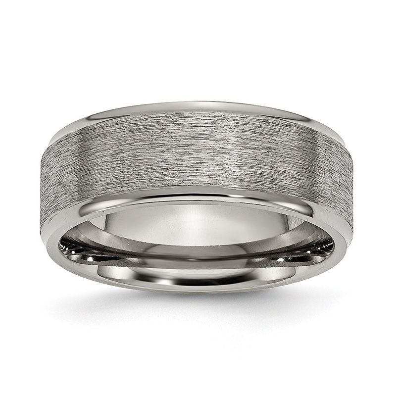 Men's 8.0mm Comfort-Fit Brushed Centre Bevel-Edged Wedding Band in Titanium|Peoples Jewellers