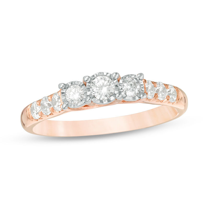 0.45 CT. T.W. Diamond Past Present Future® Engagement Ring in 14K Rose Gold|Peoples Jewellers