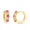 Thumbnail Image 1 of Ruby and 0.08 CT. T.W. Composite Diamond Alternating Hoop Earrings in 10K Gold