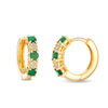 Thumbnail Image 1 of Emerald and 0.08 CT. T.W. Composite Diamond Alternating Hoop Earrings in 10K Gold