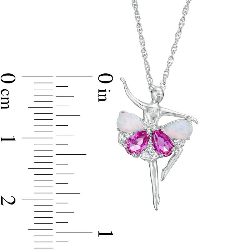 Main Image 3 of Pear-Shaped Lab-Created Opal, Pink and White Sapphire Ballerina Pendant in Sterling Silver