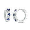 Thumbnail Image 1 of Blue Sapphire and 0.08 CT. T.W. Composite Diamond Alternating Hoop Earrings in 10K White Gold