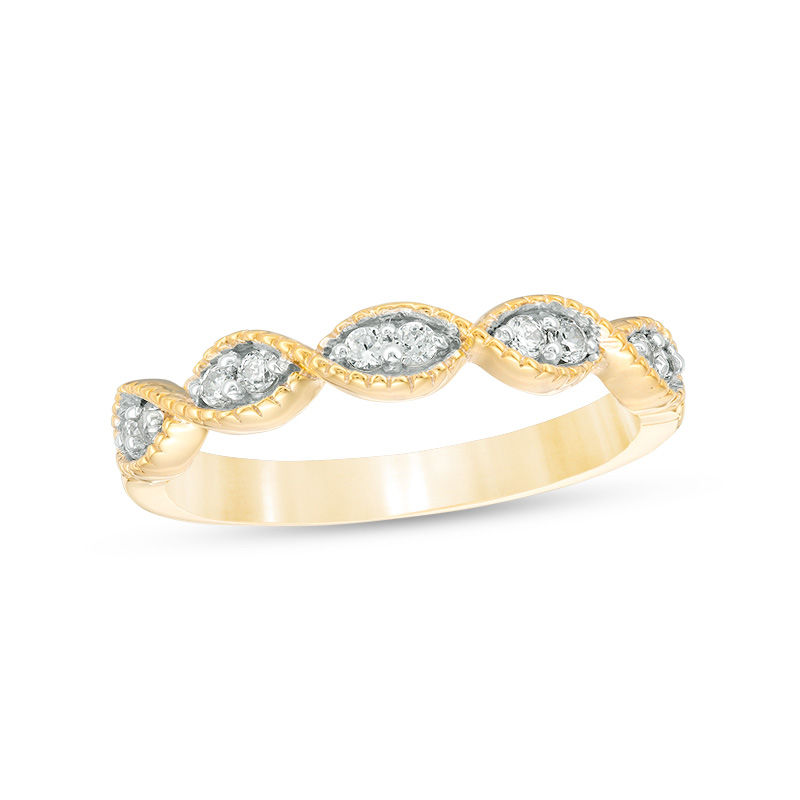 0.145 CT. T.W. Diamond Twist Vintage-Style Stackable Band in 10K Gold|Peoples Jewellers