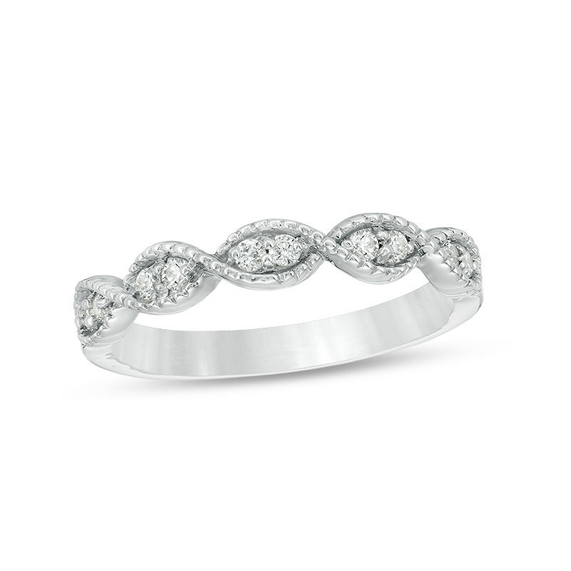 0.145 CT. T.W. Diamond Twist Vintage-Style Stackable Band in 10K White Gold