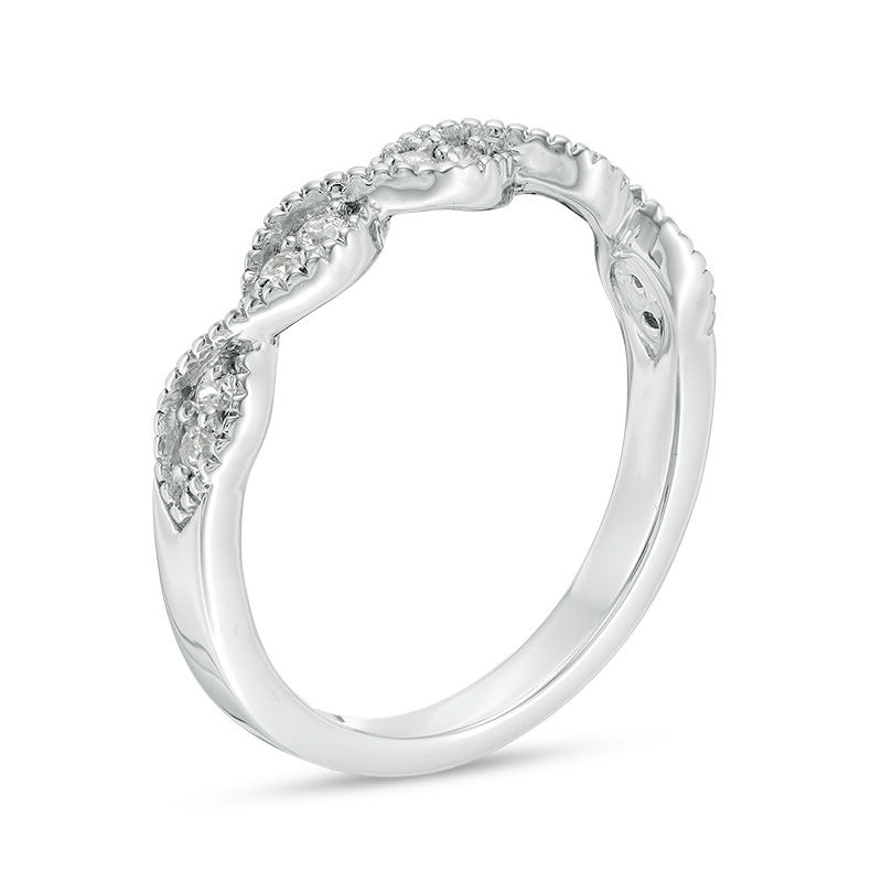 Main Image 2 of 0.145 CT. T.W. Diamond Twist Vintage-Style Stackable Band in 10K White Gold