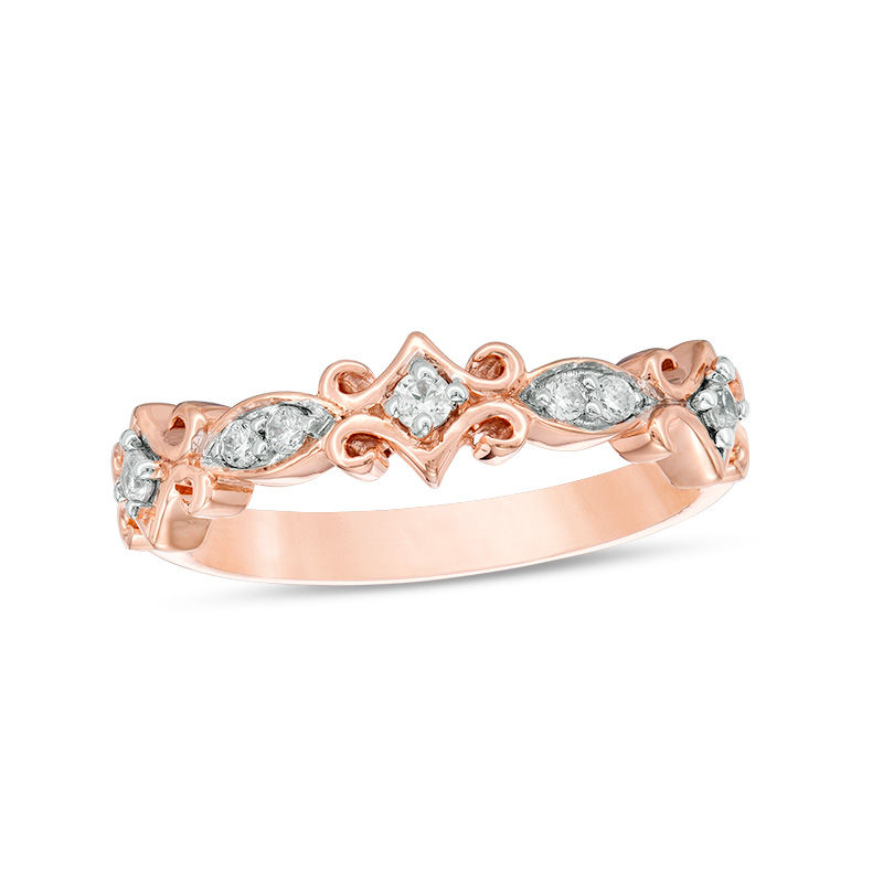 0.085 CT. T.W. Diamond Scroll Stackable Band in 10K Rose Gold