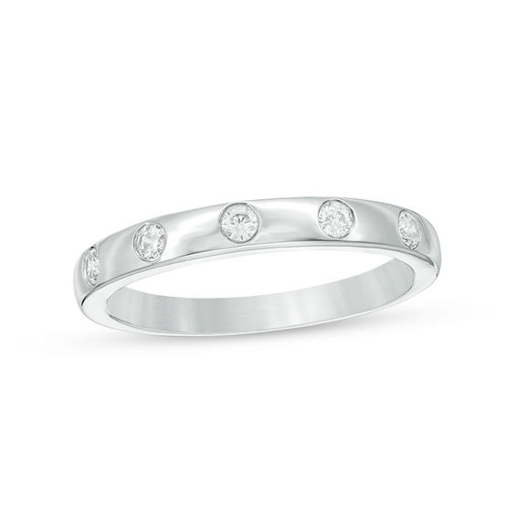 0.145 CT. T.W. Diamond Five Stone Stackable Band in 10K White Gold 0.145 CT. T.W. Diamond Five Stone Stackable Band in 10K White Gold
