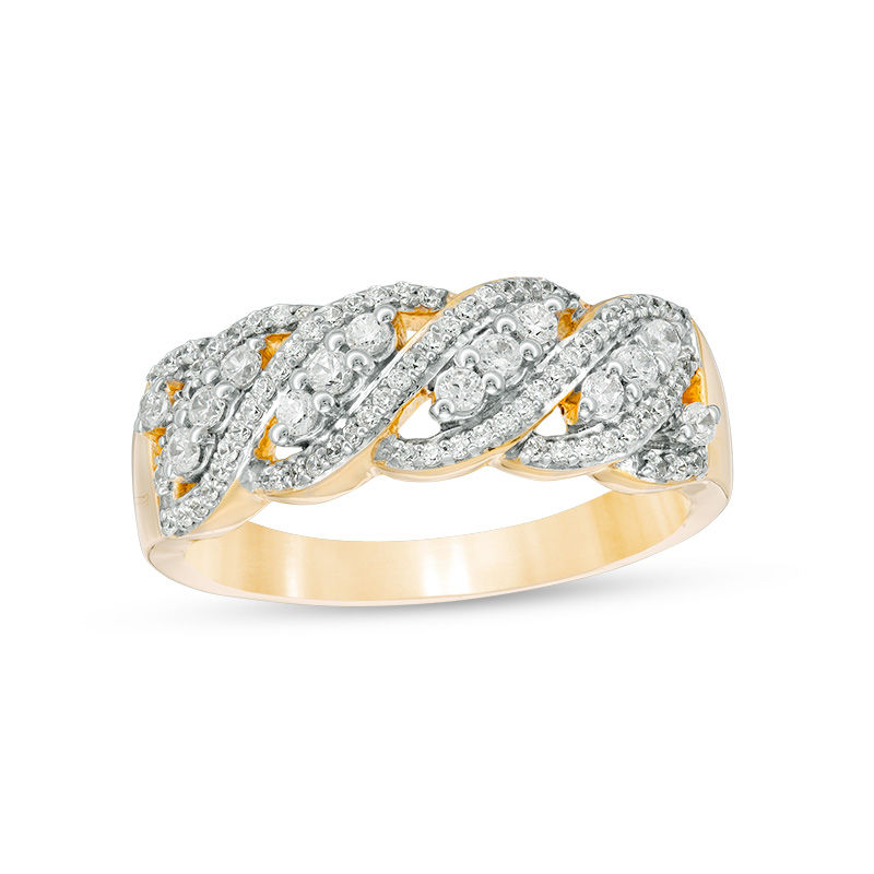 0.29 CT. T.W. Diamond Wave Band in 10K Gold