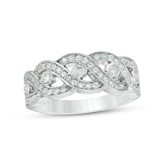 0.45 CT. T.W. Diamond Five Stone Station Wave Band in 10K Whi 0.45 CT. T.W. Diamond Five Stone Station Wave Band in 10K White Gold