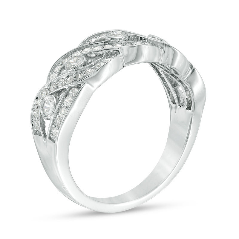 0.45 CT. T.W. Diamond Five Stone Station Wave Band in 10K White Gold