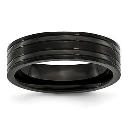 Men's 6.0mm Comfort-Fit Brushed and Polished Grooved Wedding Band in Black IP Titanium